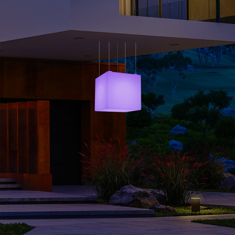 Lampe suspendue LED balcon extérieur sur secteur Lumière suspendue en forme de cube 40cm multicolore