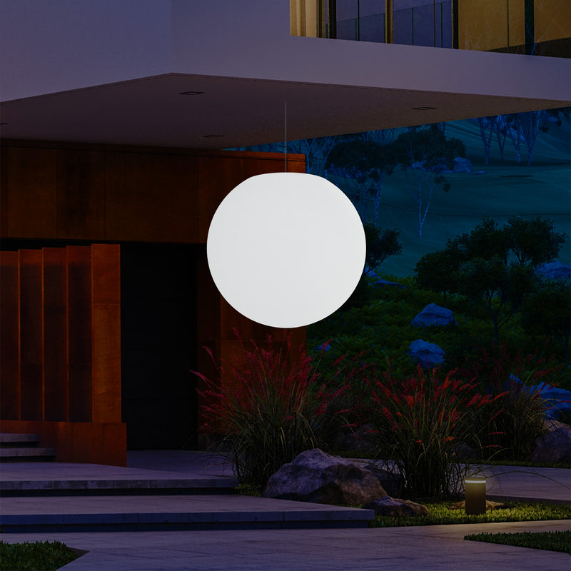 Plafonnier jardin extérieur fonctionnant sur secteur, lampe pendante sphère LED 50 cm, multicolore