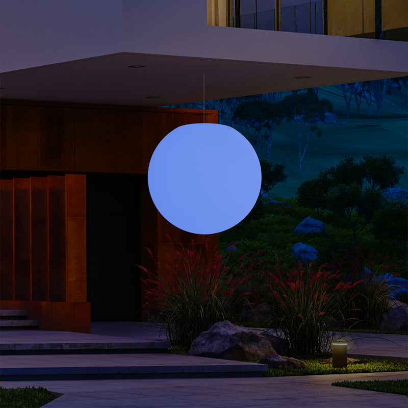 Plafonnier jardin extérieur fonctionnant sur secteur, lampe pendante sphère LED 50 cm, multicolore