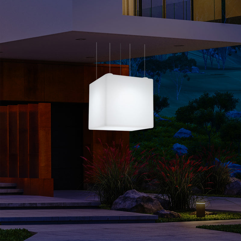 Suspension jardin extérieur Plafonnier à LED alimenté par le réseau Cube de 60 cm couleur changeante