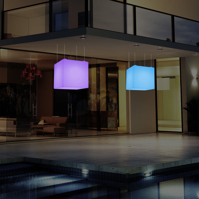 Lampe suspendue LED balcon extérieur sur secteur Lumière suspendue en forme de cube 40cm multicolore