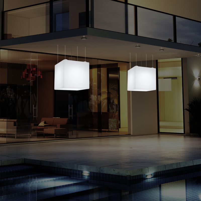 Lampe suspendue LED balcon extérieur sur secteur Lumière suspendue en forme de cube 40cm multicolore