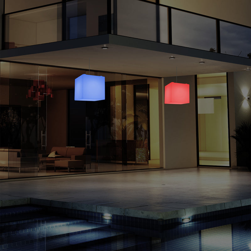 Lampe suspendue LED jardin extérieur sur secteur Lampe suspendue en forme de cube 15 cm multicolore