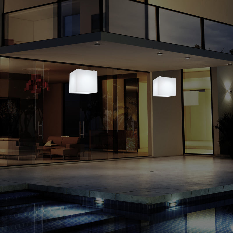 Plafonnier terrasse jardin sur secteur Lampe pendante Cube LED 20 cm avec changement de couleur RGB