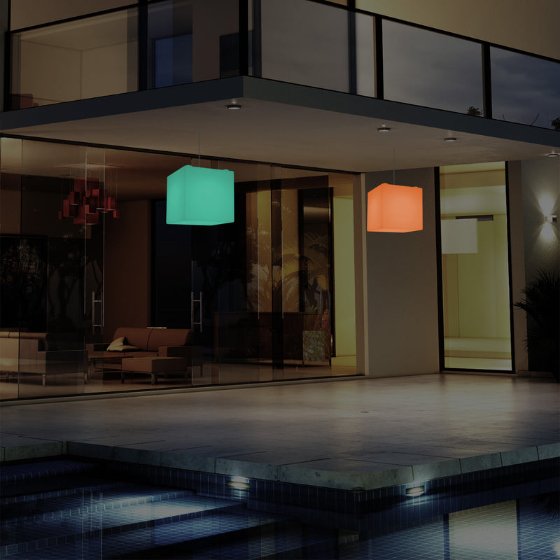 Plafonnier terrasse jardin sur secteur Lampe pendante Cube LED 20 cm avec changement de couleur RGB
