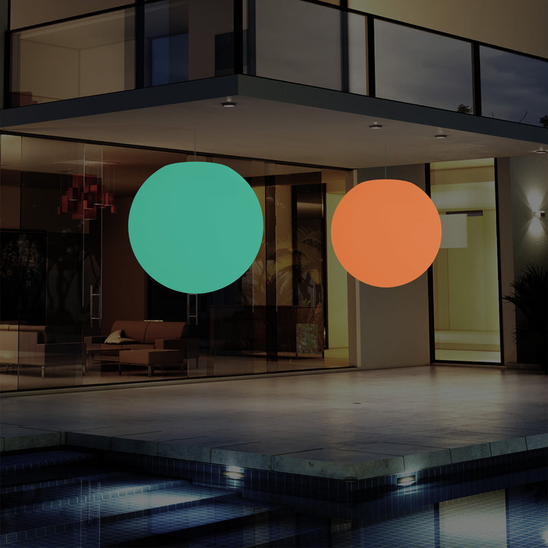 Plafonnier jardin extérieur fonctionnant sur secteur, lampe pendante sphère LED 50 cm, multicolore