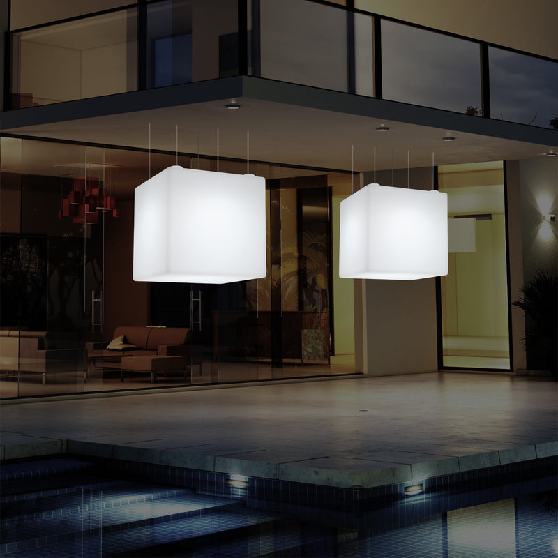 Suspension jardin extérieur Plafonnier à LED alimenté par le réseau Cube de 60 cm couleur changeante