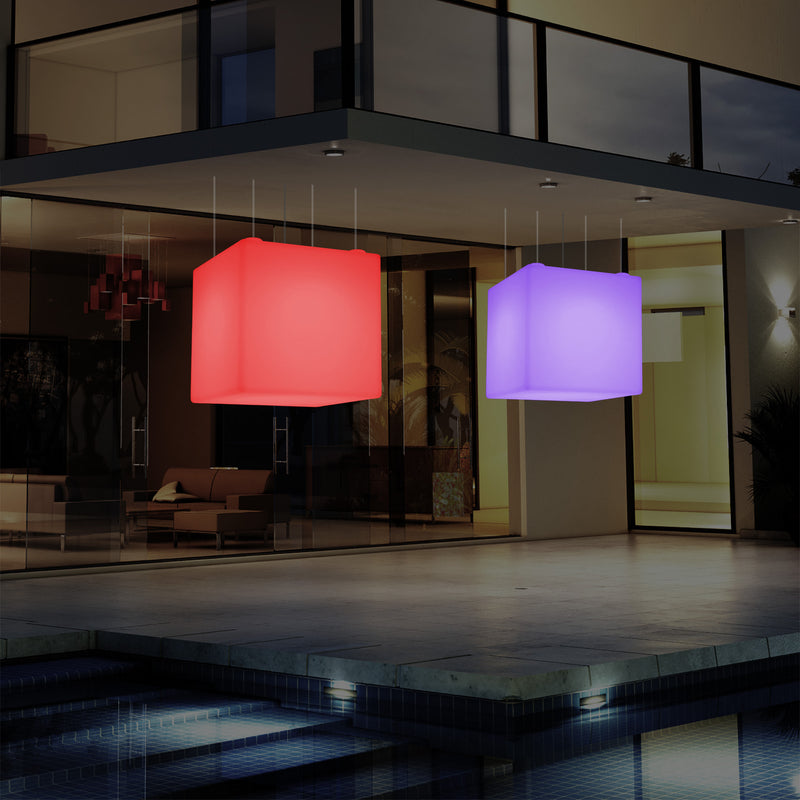 Suspension jardin extérieur Plafonnier à LED alimenté par le réseau Cube de 60 cm couleur changeante