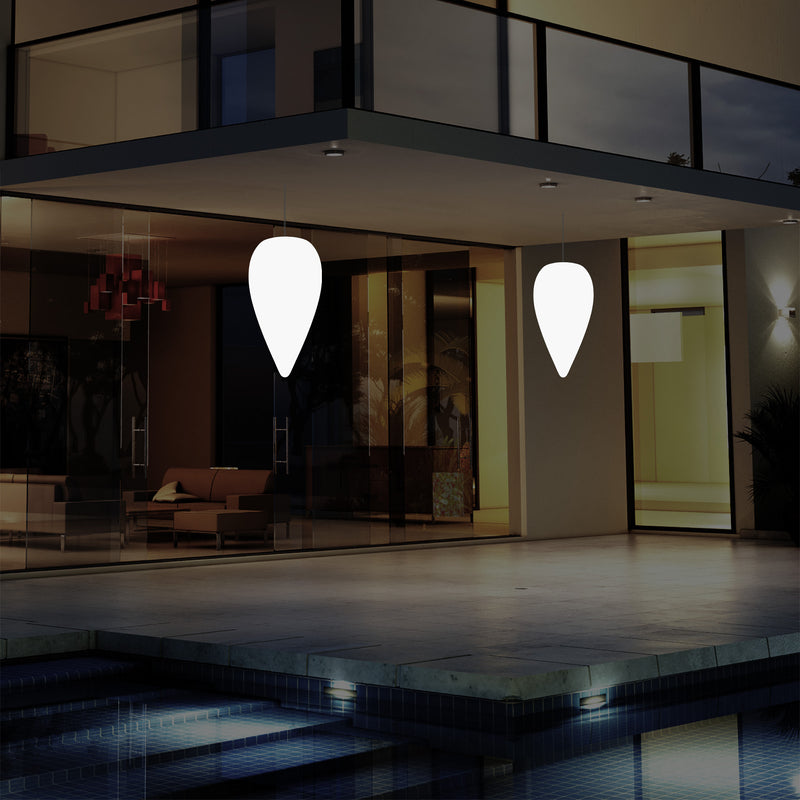 Suspension pour terrasse extérieur, Plafonnier LED alimenté par le secteur, goutte d'eau 37 cm, RGB