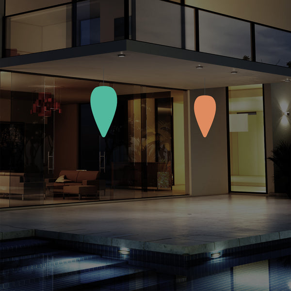 Suspension pour terrasse extérieur, Plafonnier LED alimenté par le secteur, goutte d'eau 37 cm, RGB
