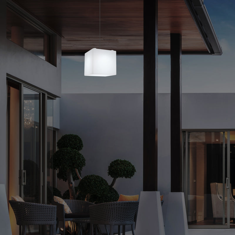 Plafonnier terrasse jardin sur secteur Lampe pendante Cube LED 20 cm avec changement de couleur RGB