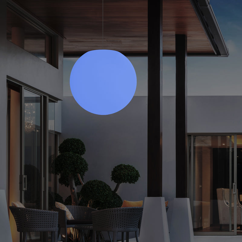 Plafonnier jardin extérieur fonctionnant sur secteur, lampe pendante sphère LED 50 cm, multicolore