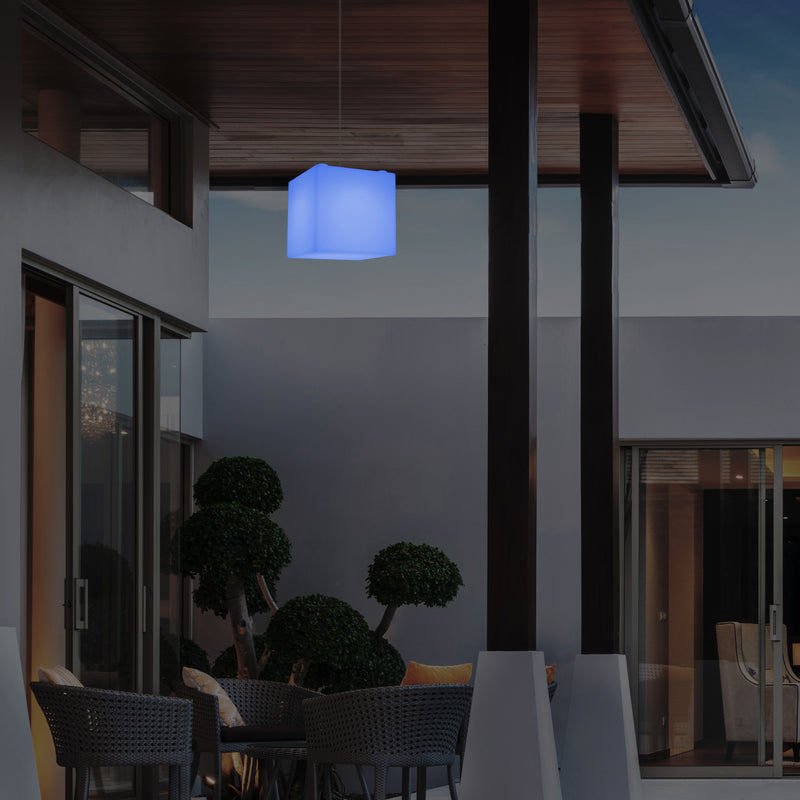 Plafonnier terrasse jardin sur secteur Lampe pendante Cube LED 20 cm avec changement de couleur RGB