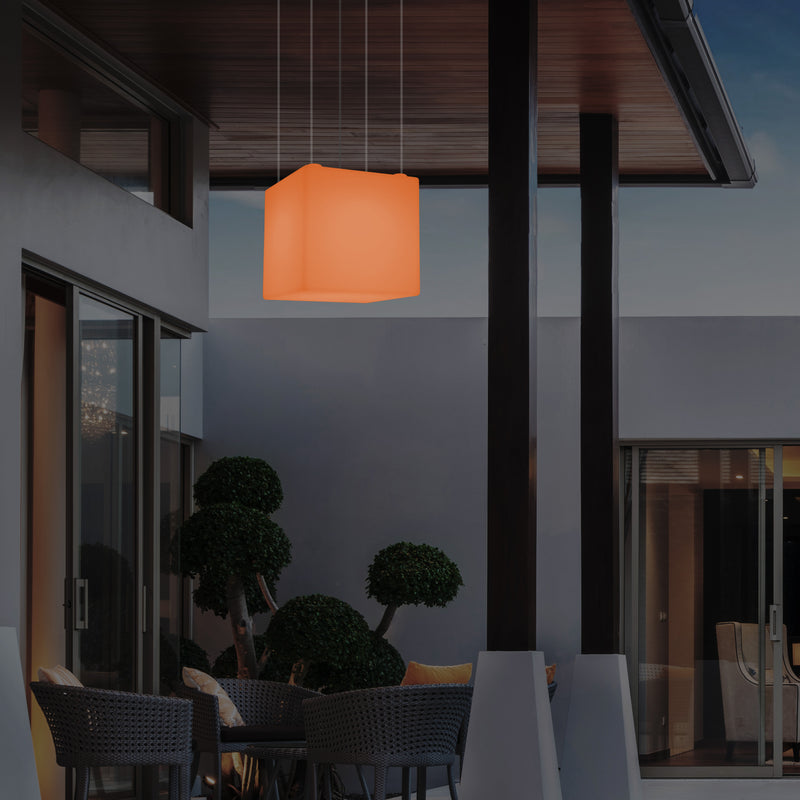 Lampe suspendue LED balcon extérieur sur secteur Lumière suspendue en forme de cube 40cm multicolore