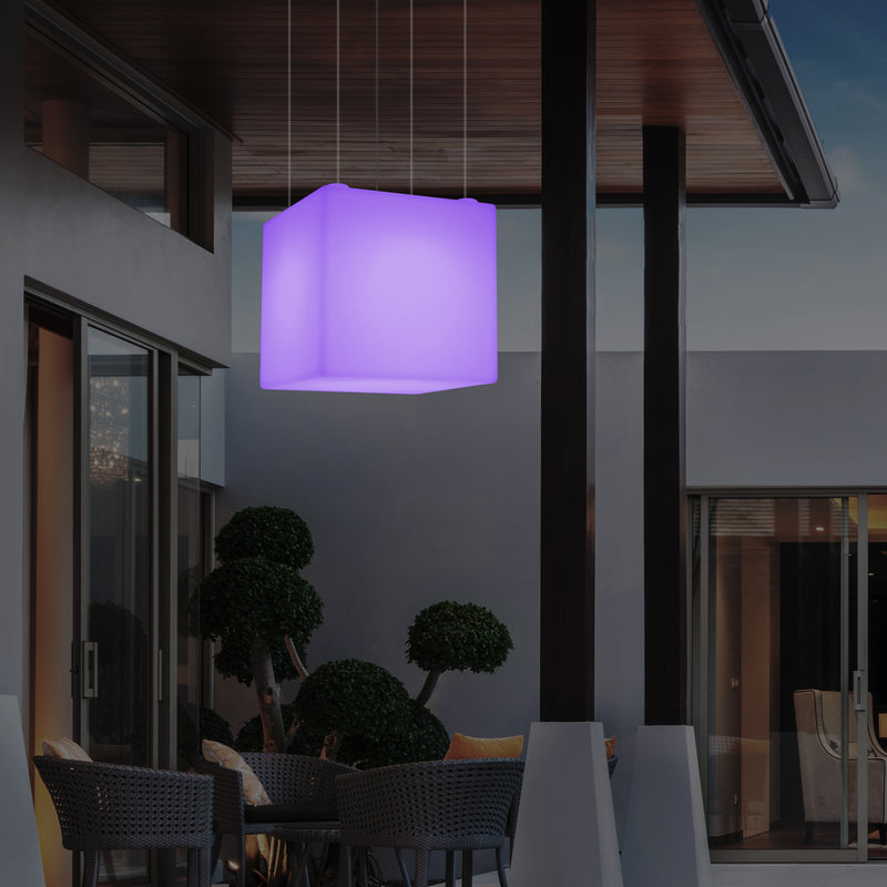 Suspension jardin extérieur Plafonnier à LED alimenté par le réseau Cube de 60 cm couleur changeante