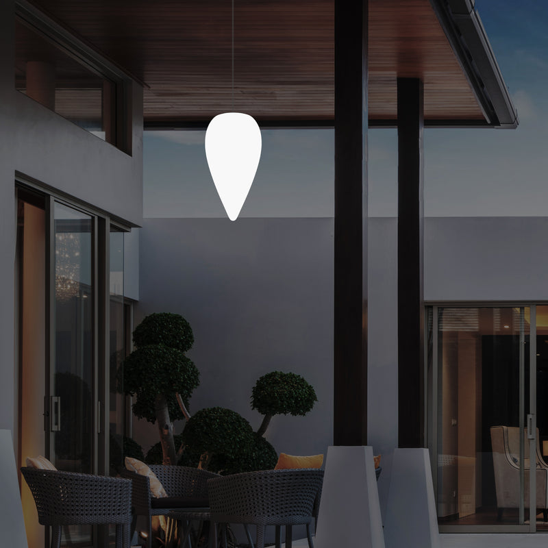 Suspension pour terrasse extérieur, Plafonnier LED alimenté par le secteur, goutte d'eau 37 cm, RGB