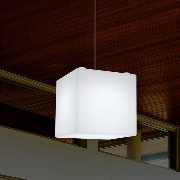 Plafonnier terrasse jardin sur secteur Lampe pendante Cube LED 20 cm avec changement de couleur RGB