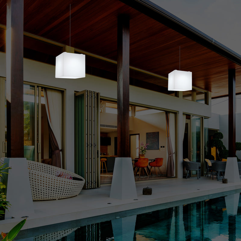 Lampe suspendue LED jardin extérieur sur secteur Lampe suspendue en forme de cube 15 cm multicolore