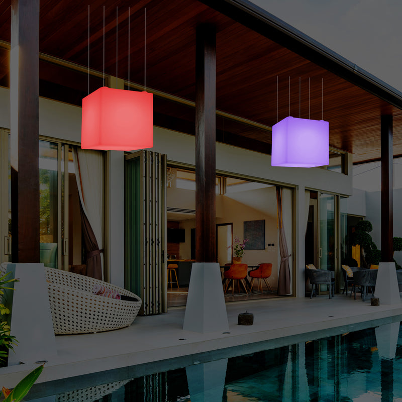 Lampe suspendue LED balcon extérieur sur secteur Lumière suspendue en forme de cube 40cm multicolore