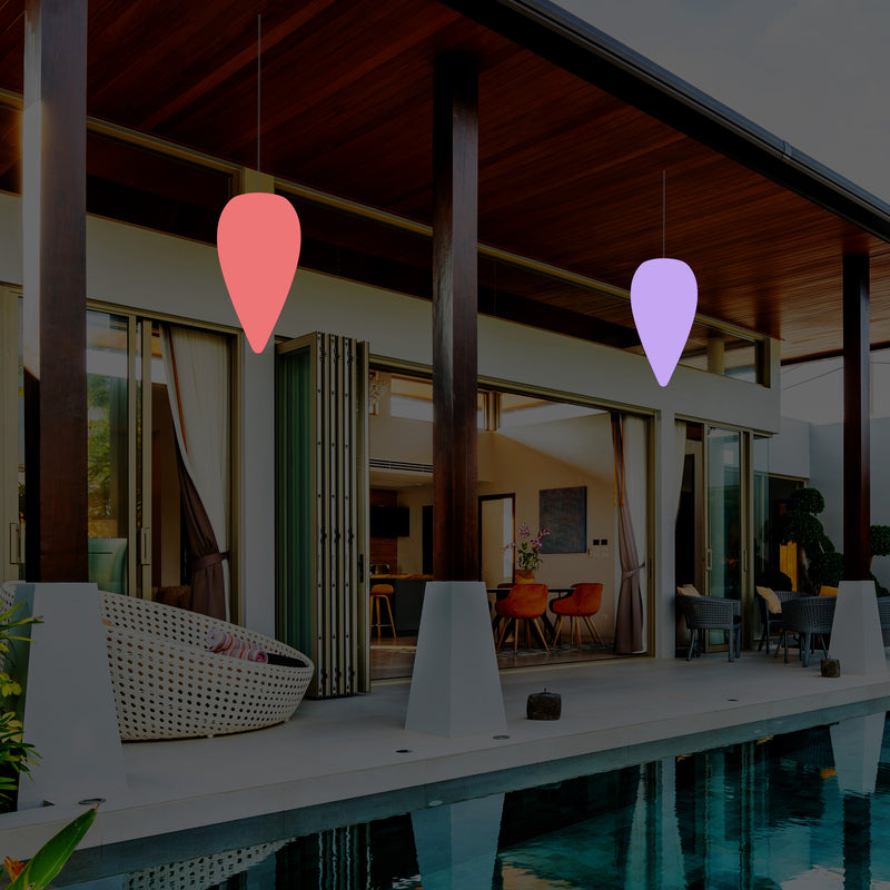 Suspension pour terrasse extérieur, Plafonnier LED alimenté par le secteur, goutte d'eau 37 cm, RGB