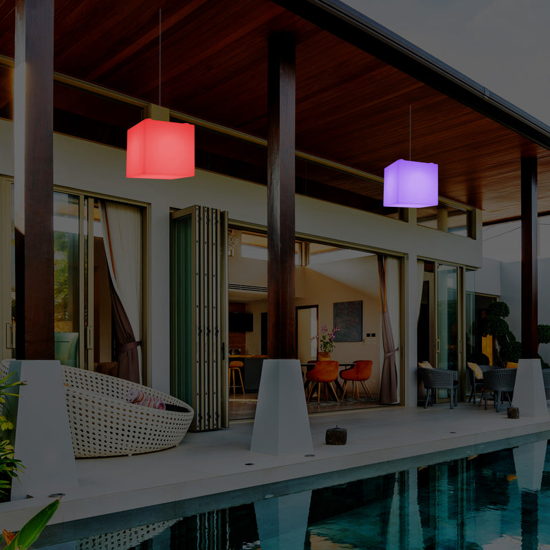 Lampe suspendue LED jardin extérieur sur secteur Lampe suspendue en forme de cube 15 cm multicolore