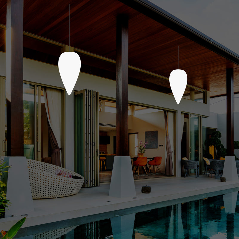 Suspension pour terrasse extérieur, Plafonnier LED alimenté par le secteur, goutte d'eau 37 cm, RGB