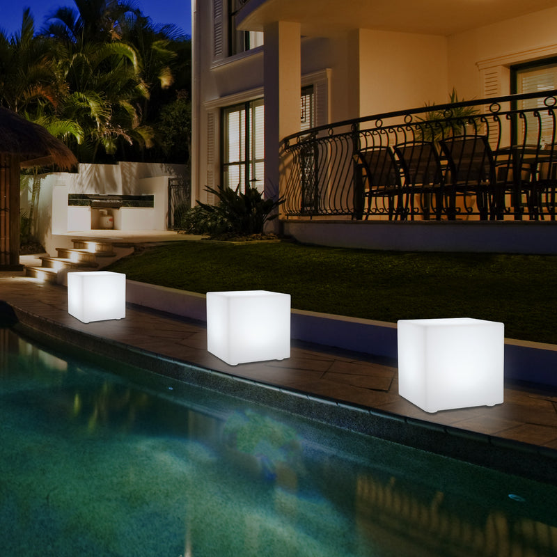 Éclairage de terrasse alimenté par secteur, lampe de table LED cubique multicolore 5V, cube de 20 cm