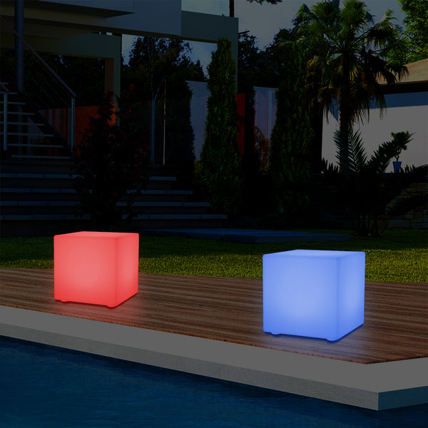 Éclairage de terrasse alimenté par secteur, lampe de table LED cubique multicolore 5V, cube de 20 cm
