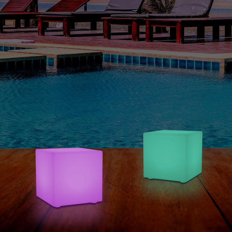 Éclairage de terrasse alimenté par secteur, lampe de table LED cubique multicolore 5V, cube de 20 cm