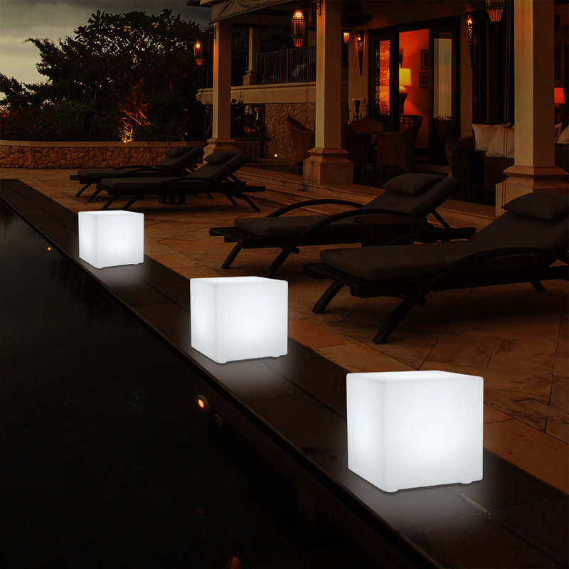 Éclairage de terrasse alimenté par secteur, lampe de table LED cubique multicolore 5V, cube de 20 cm