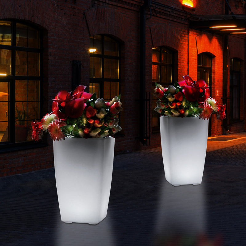 Vase de sol LED pour terrasse jardin extérieur Vase à fleurs hauteur 50cm Pot de plantes sur secteur