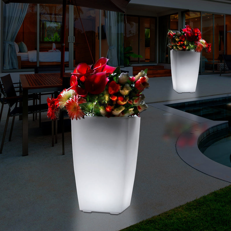 Vase de sol LED pour terrasse jardin extérieur Vase à fleurs hauteur 50cm Pot de plantes sur secteur